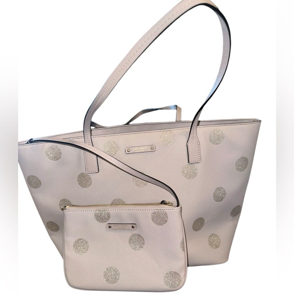 Kate Spade Light Purple glitter Polkadot Tote with Removable Insert EUC